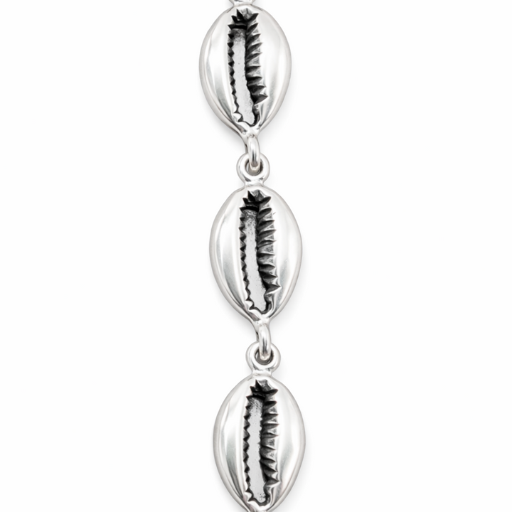 Sterling Silver Cowrie Shell Necklace – 17.5 Inch Southwestern Style Shell Link Necklace