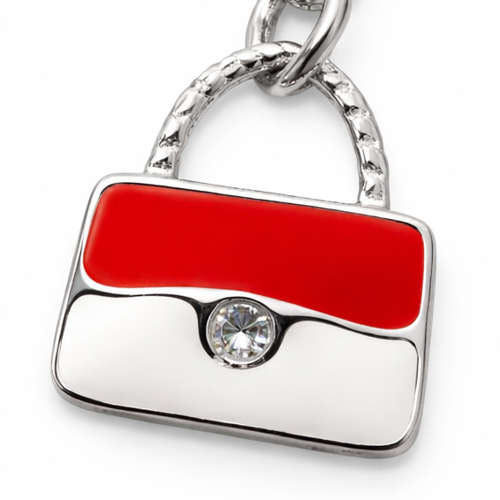 Sterling Silver Handbag Charm – Red Enamel Purse Pendant 1" Drop w/ Clasp