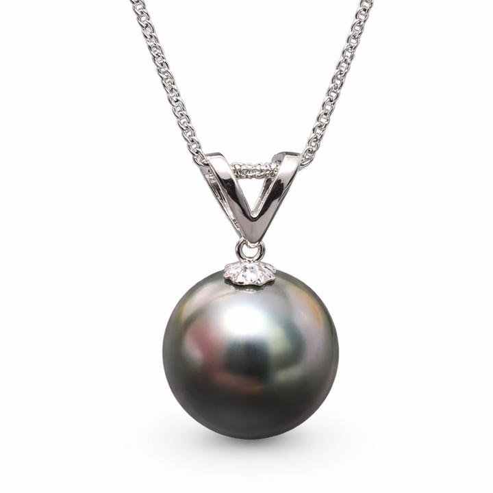 14K Gold Tahitian Pearl Necklace – 10 mm Genuine Tahitian Pearl Pendant