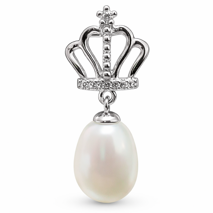 9 mm White Pearl Crown Earrings in Sterling Silver – Royal Crown Design