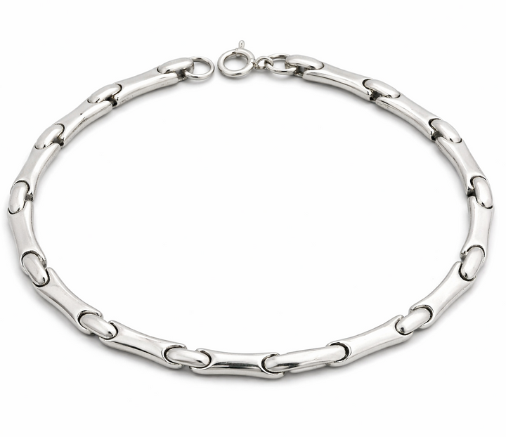 Sterling Silver Polished Curved Link Bracelet – Classic 8 Inch Modern Chain Bracelet
