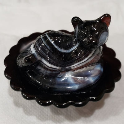 Amethyst Purple and White Two-Piece Hand Pressed Glass Ring Holder