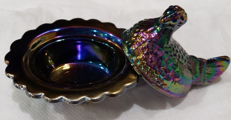 Iridescent Amethyst Two-Piece Hand Pressed Glass Ring Holder