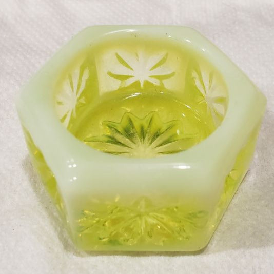 Yellow and White Frosted Hand Pressed Glass Ring Holder