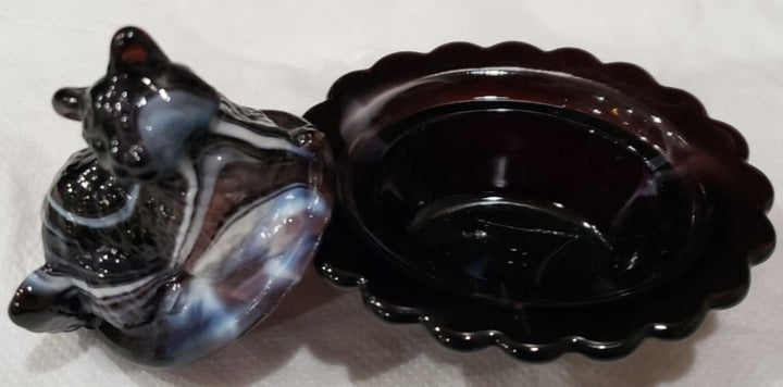 Amethyst Purple and White Two-Piece Hand Pressed Glass Ring Holder