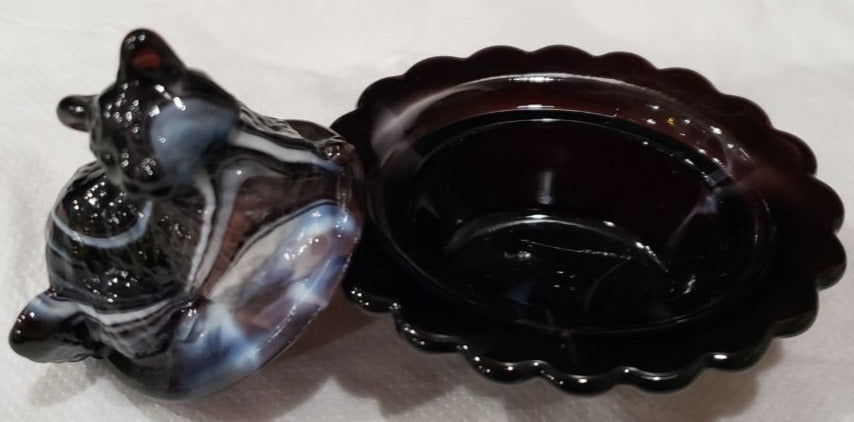 Amethyst Purple and White Two-Piece Hand Pressed Glass Ring Holder