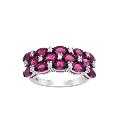 Rhodolite & Simulated Diamonds Silver Ring