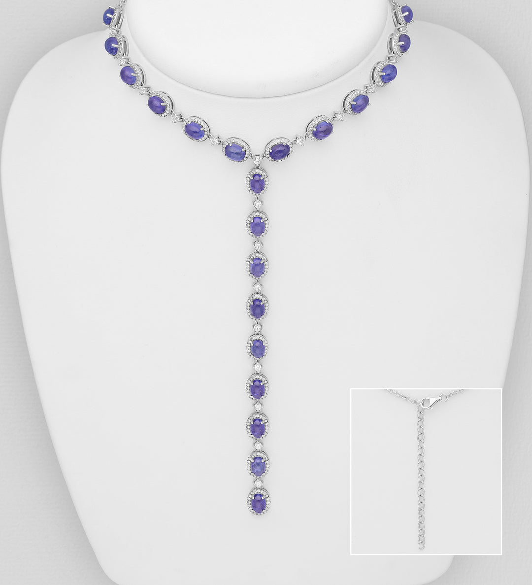 Tanzanite Silver Lariat Necklace