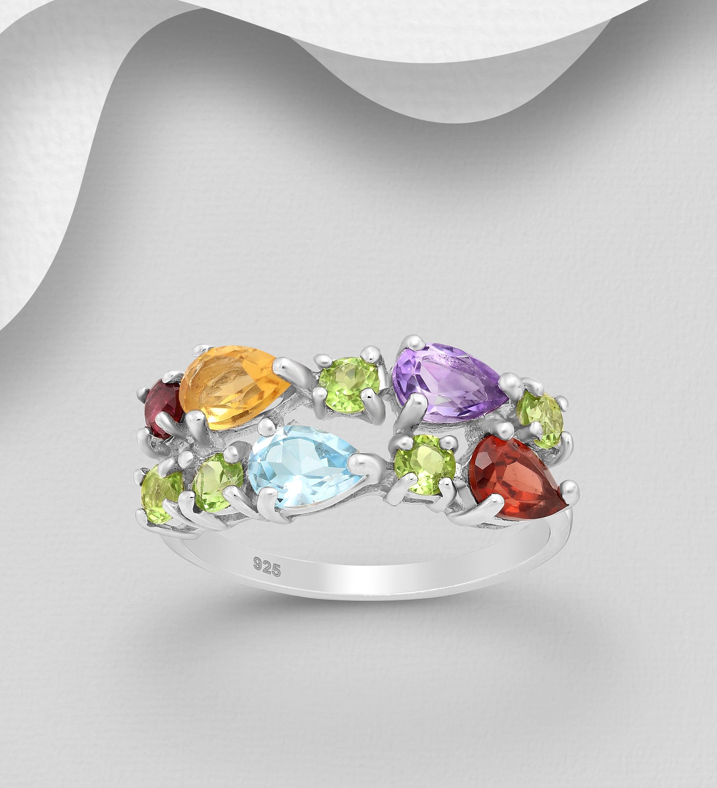 Multi Gemstone Silver Ring