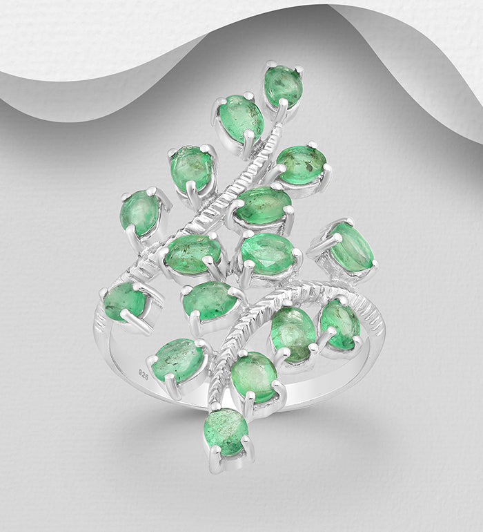 Emerald Silver Branch Style Ring
