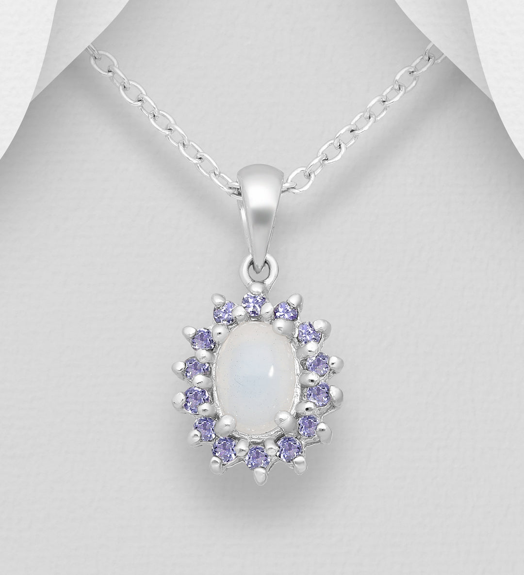 Opal & Tanzanite Halo Style Necklace