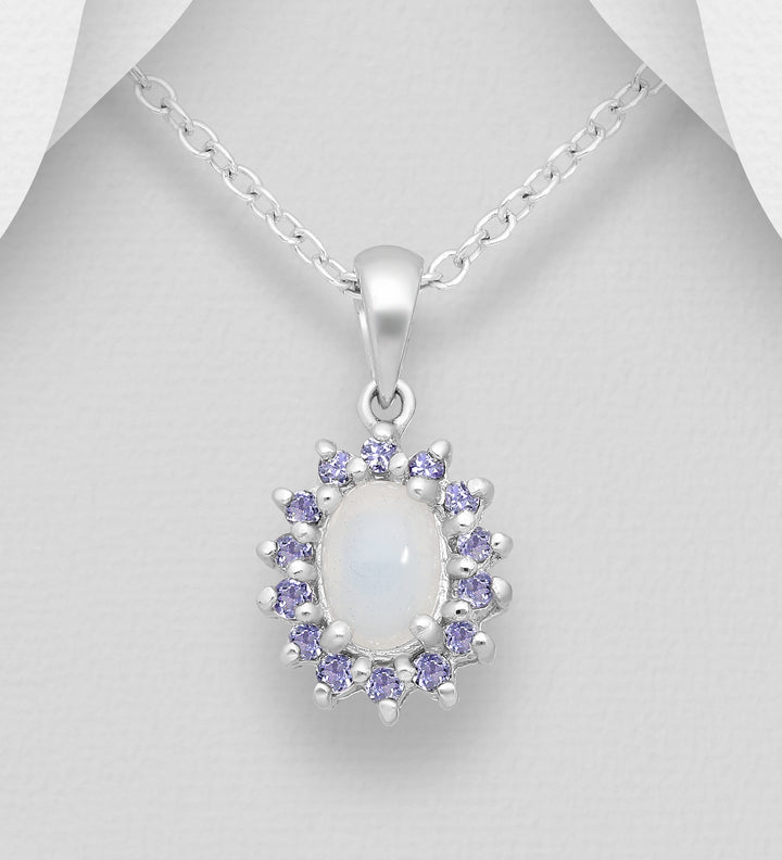 Opal & Tanzanite Halo Style Necklace