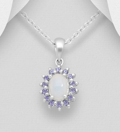 Opal & Tanzanite Halo Style Necklace