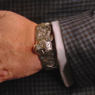 Silver Tiger Head Cuff Bracelet