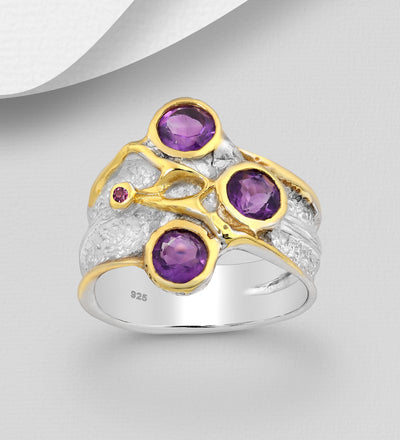 Amethyst & Rhodolite Silver Ring