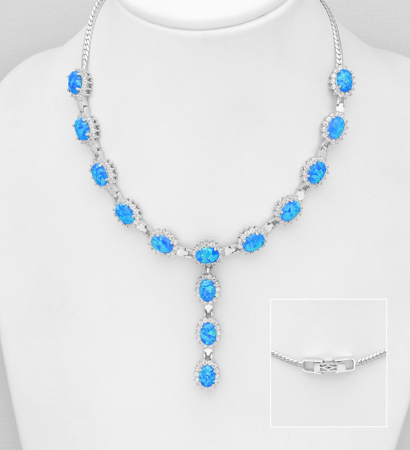 Created Opal Lariat Silver Necklace