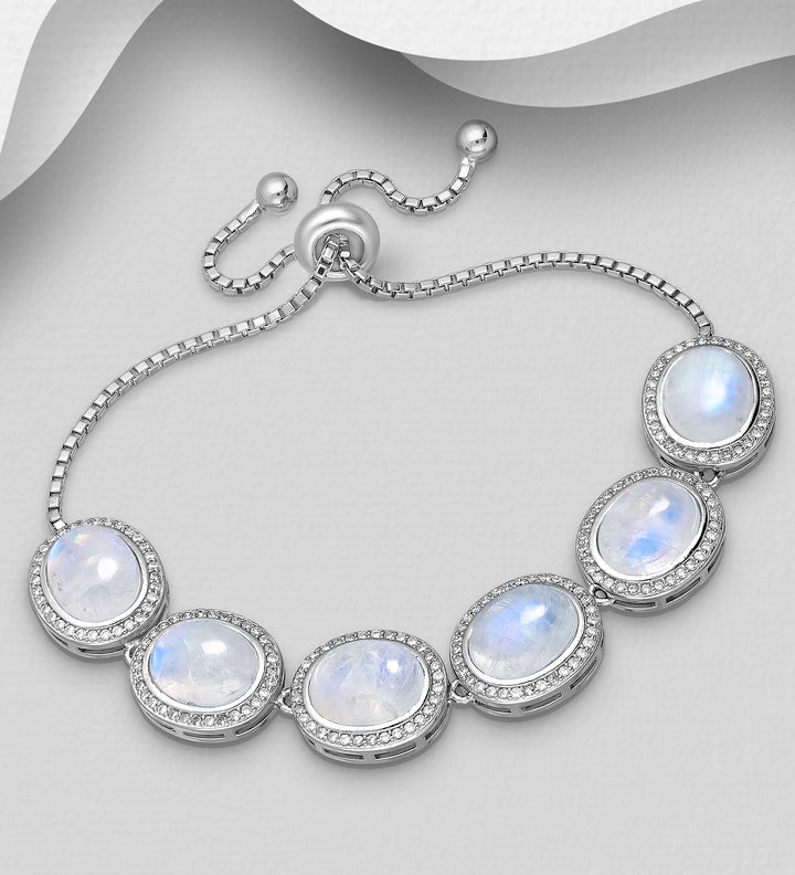 Rainbow Moonstone Silver Adjustable Bracelet