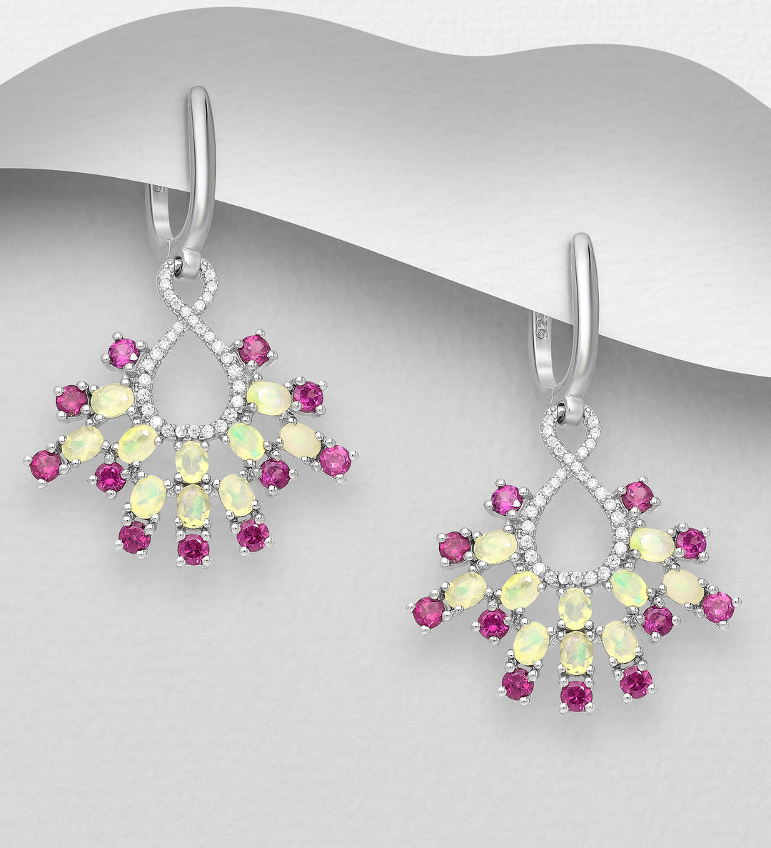 Rhodolite & Opal Chandelier Earrings