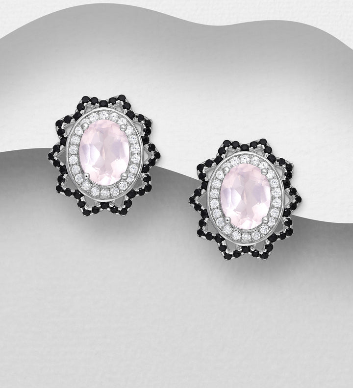 Rose Quartz Silver Earrings