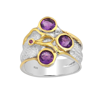 Amethyst & Rhodolite Silver Ring