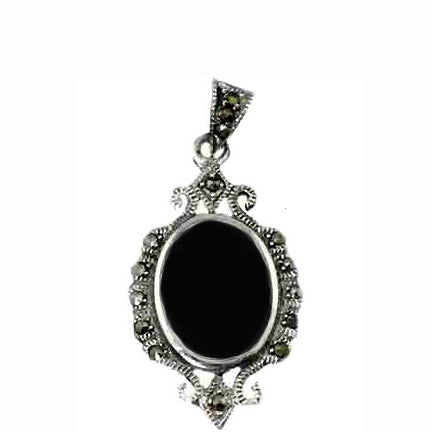 Onyx and Marcasite Pendant