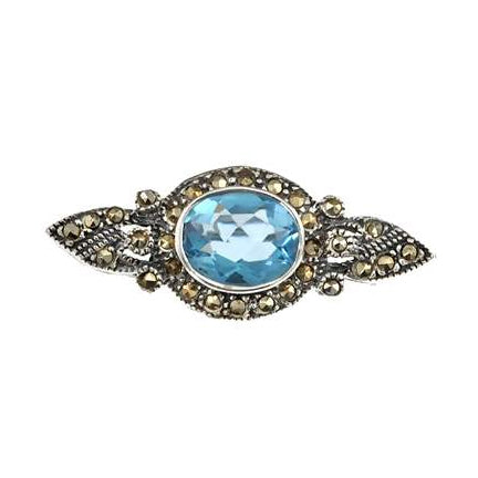 Topaz & Marcasite Silver Brooch