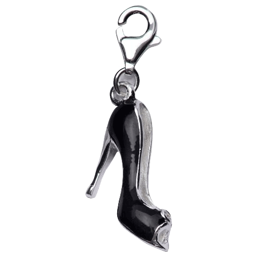 Sterling Silver and Black Enamel Open-toe High Heel Shoe Charm - SilverAndGold.com Silver And Gold
