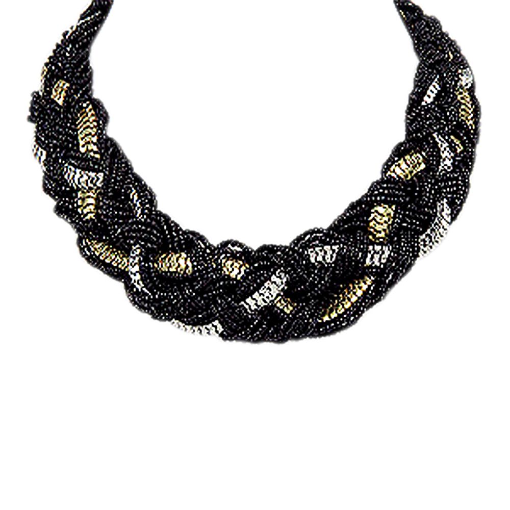 Braided Bead, Zinc, & Copper Bib Necklace