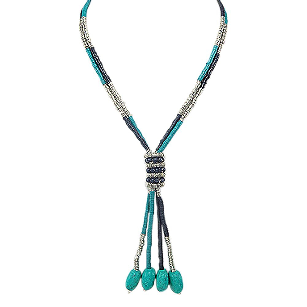 Natural Stone & Bead Zinc Statement Necklace