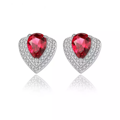 Ruby Simulant Silver Earrings