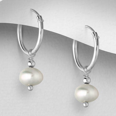 Freshwater Pearl Hoop Silver Earrings