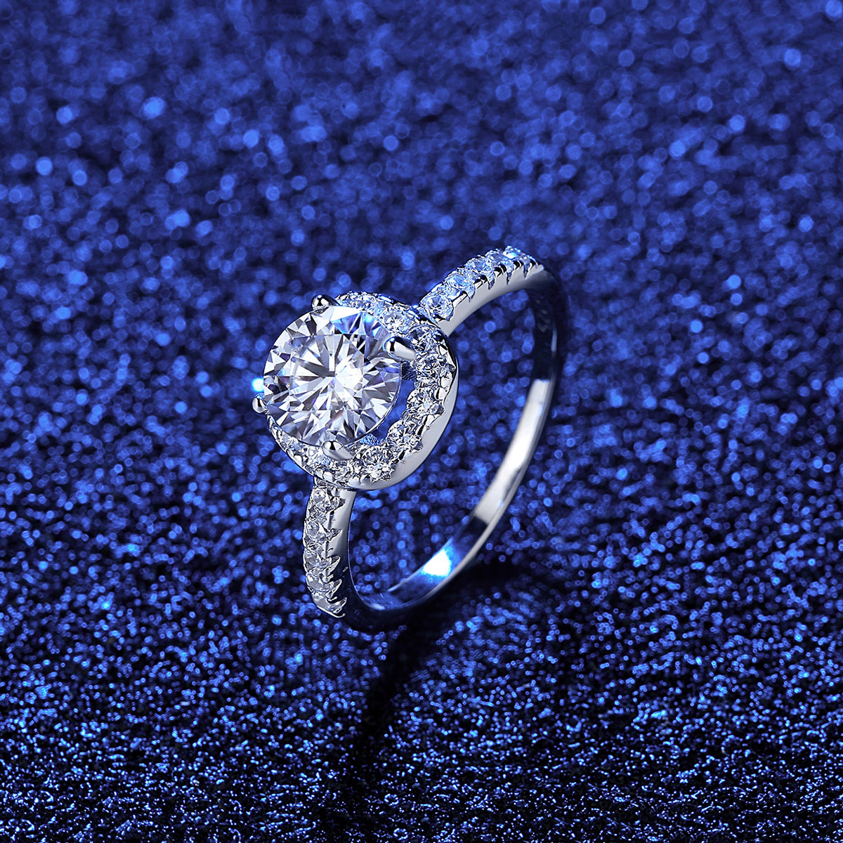 1 ct Moissanite Halo Silver Ring