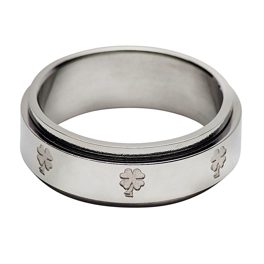 Silver Spinner Ring Lucky Clover Design