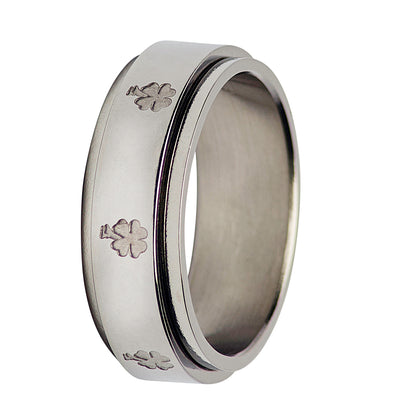 Silver Spinner Ring Lucky Clover Design