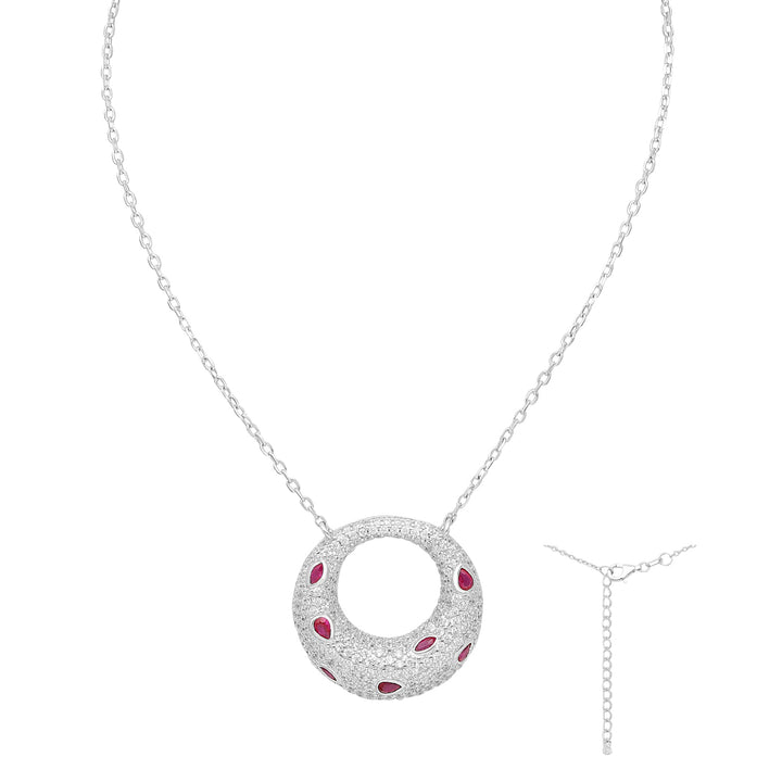 Ruby & Simulated Diamonds Silver Necklace