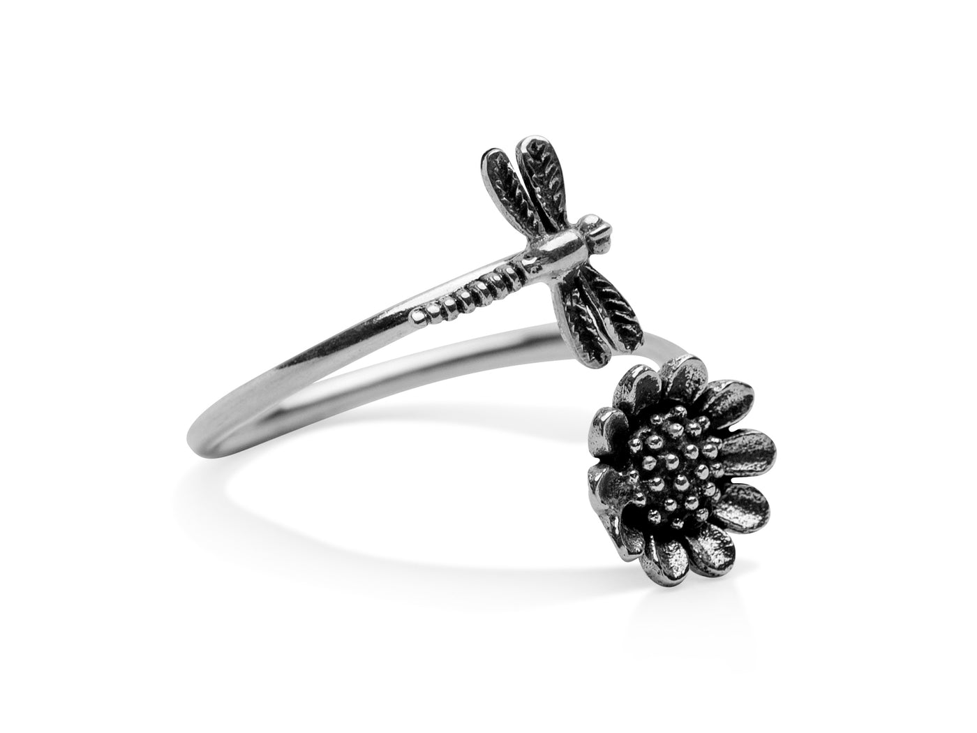 Dragonfly & Sunflower Silver Ring