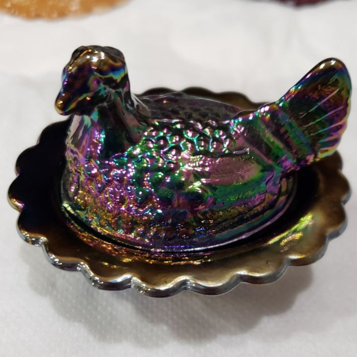 Iridescent Amethyst Two-Piece Hand Pressed Glass Ring Holder
