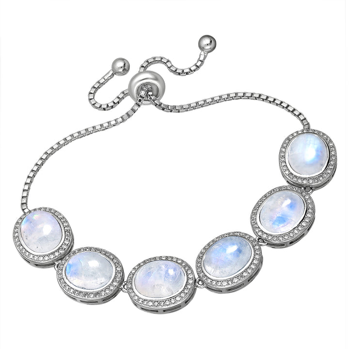 Rainbow Moonstone Silver Adjustable Bracelet