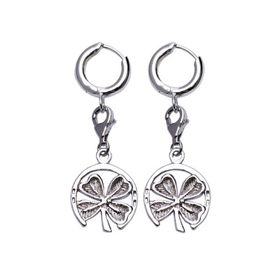 Lucky Horseshoe 4-Leaf Clover Sterling Silver Earrings | SilverAndGold