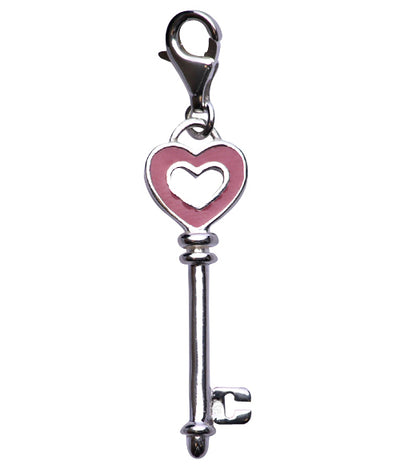 Pink Enamel Heart Key Sterling Silver Pendant Necklace - SilverAndGold.com Silver And Gold