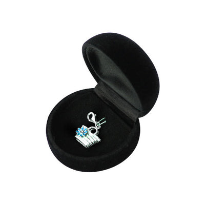 Sterling Silver Bucket Tote Charm with Blue Enamel Flower - SilverAndGold.com Silver And Gold