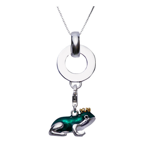 Green and Gold Enamel Frog Prince Sterling Silver Pendant Necklace - SilverAndGold.com Silver And Gold
