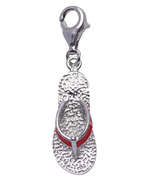 Sterling Silver Flip-Flop Charm with Red Enamel - SilverAndGold.com Silver And Gold