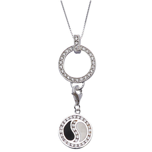 CZ Black and White Enamel Yin Yang Sterling Silver Pendant - SilverAndGold.com Silver And Gold