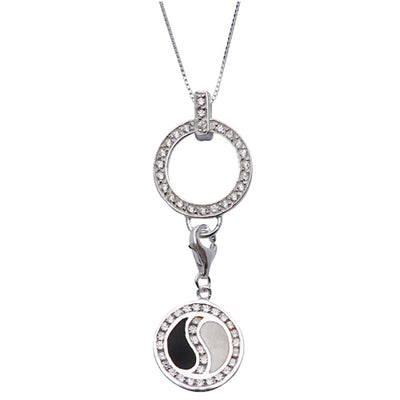 CZ Black and White Enamel Yin Yang Sterling Silver Pendant - SilverAndGold.com Silver And Gold