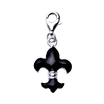 Sterling Silver Fleur-de-lis Charm Pendant in Black Enamel - SilverAndGold.com Silver And Gold