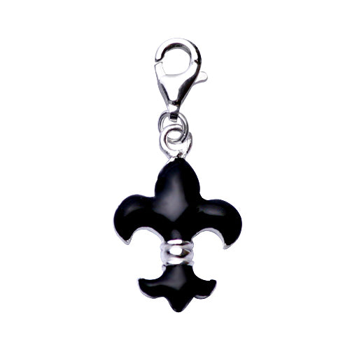 Black Fleur-de-lis Sterling Silver Charm Earrings | SilverAndGold