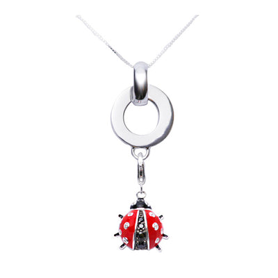 Red and Black Enamel Ladybug Sterling Silver Pendant Necklace - SilverAndGold.com Silver And Gold