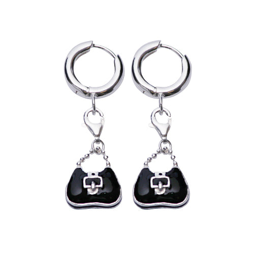 Black Purse Sterling Silver Charm Earrings | SilverAndGold