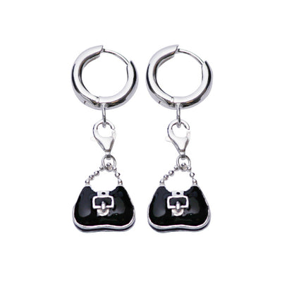 Black Purse Sterling Silver Charm Earrings | SilverAndGold